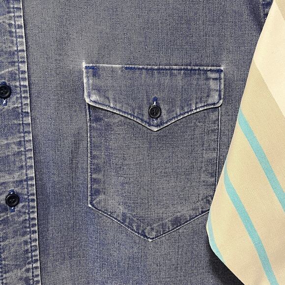 Vtg Wranglers Men’s Brushpopper Button Denim Striped Shirt 40’s-60’s 16.5x36 - Picture 5 of 16